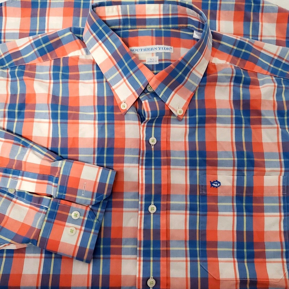 Southern Tide Classic Fit Plaid Button Down Long Sleeve Shirt Men's Sz L